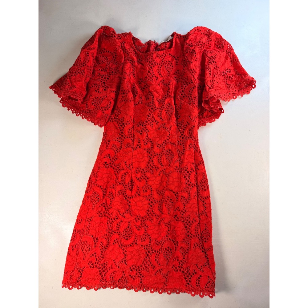 La Maison Talulah Lace Mini Dress Womens Small Red Excellent Flutter Sleeve
